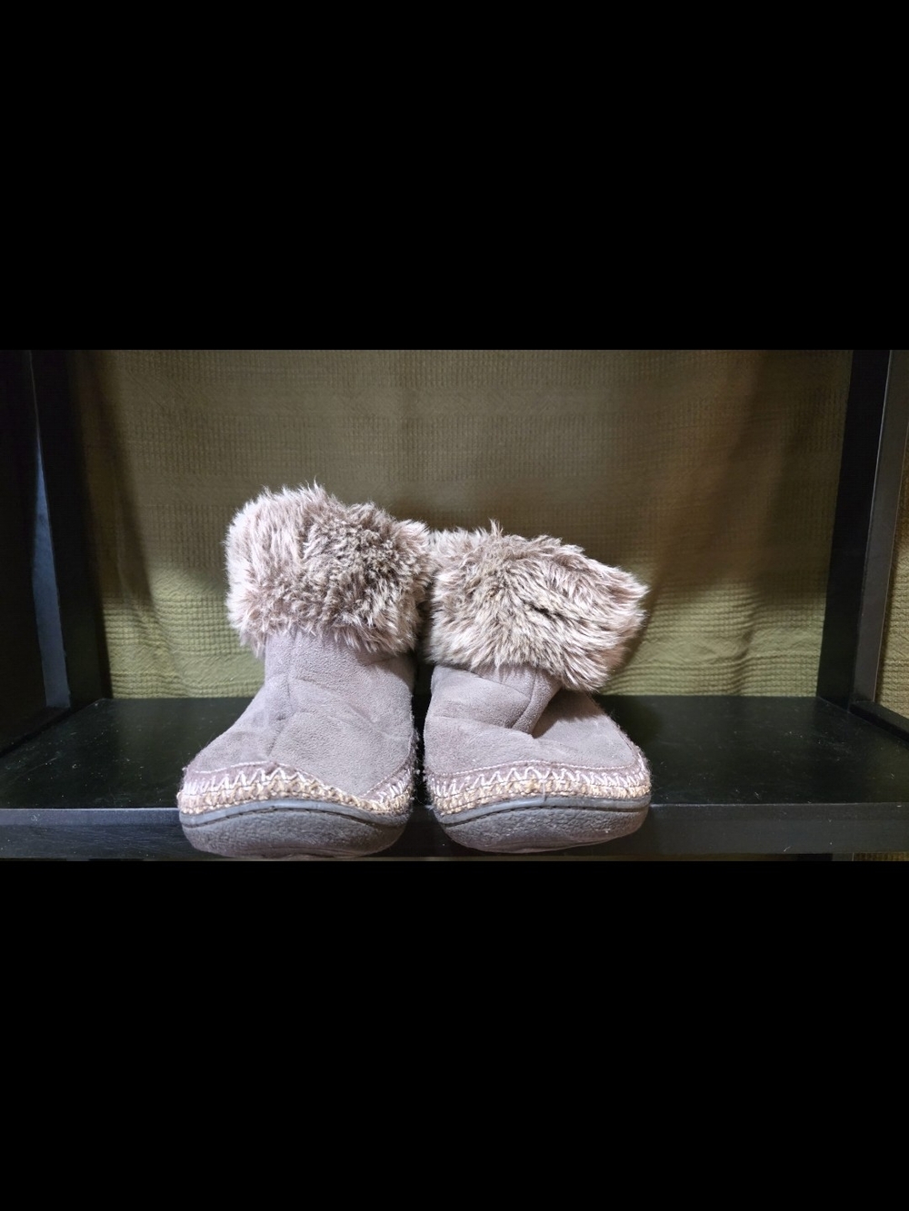 isotoner Faux-Fur Cuff Ankle Booties in Taupe